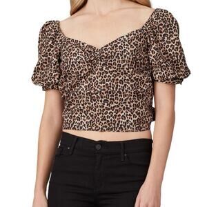 Marissa Webb Diane Leopard Cotton Puff Sleeve Open Back Crop Top M